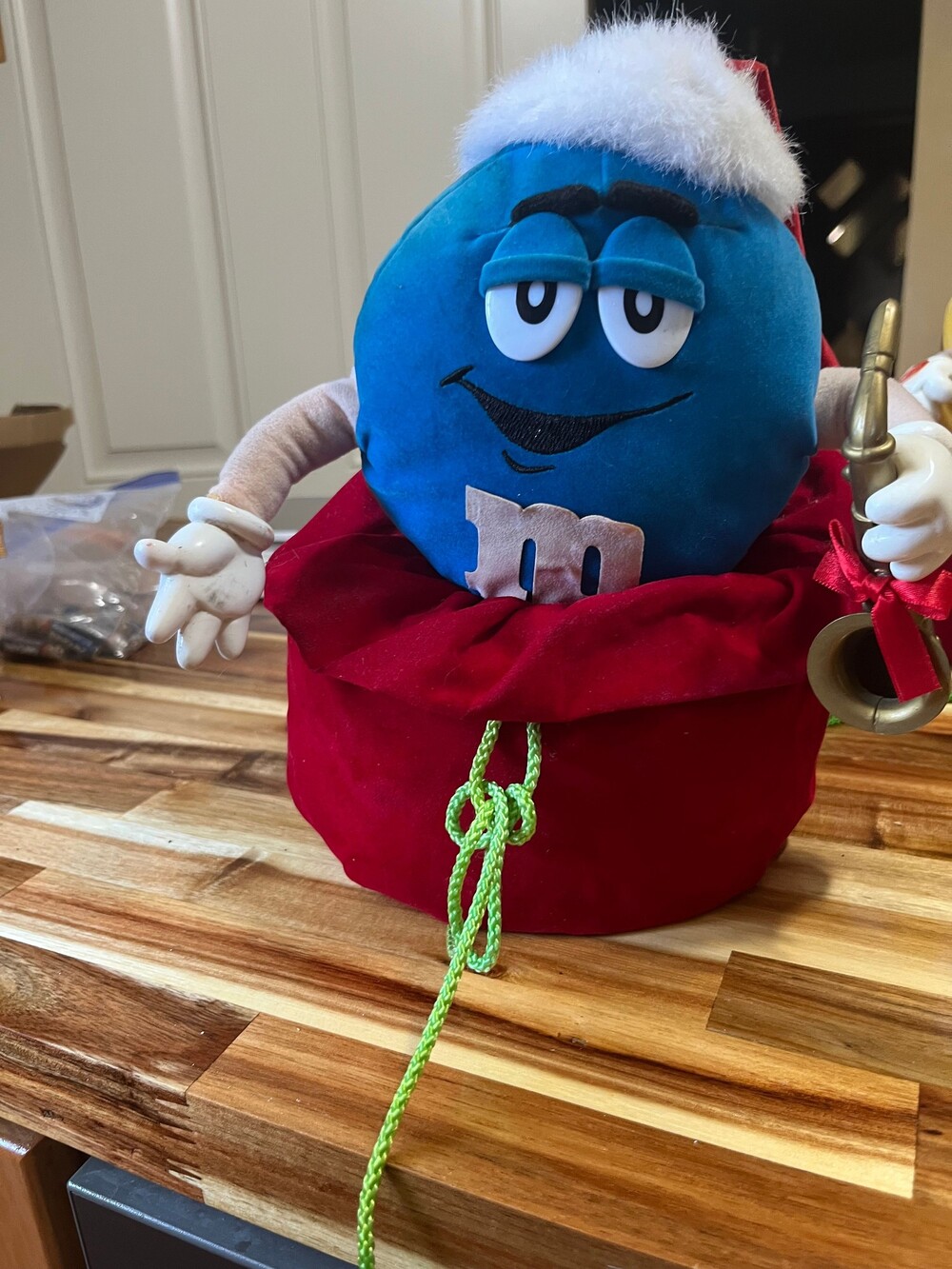 M&M Blue Plush Santa Battery Powered Holiday Candy Mascot